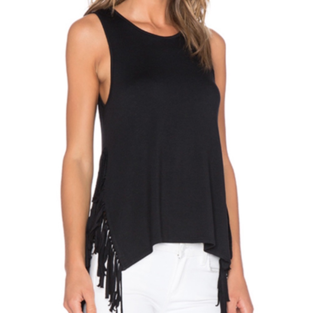 Riller & Fount Black Fringe Tank Top size 1 small oversized loose super soft